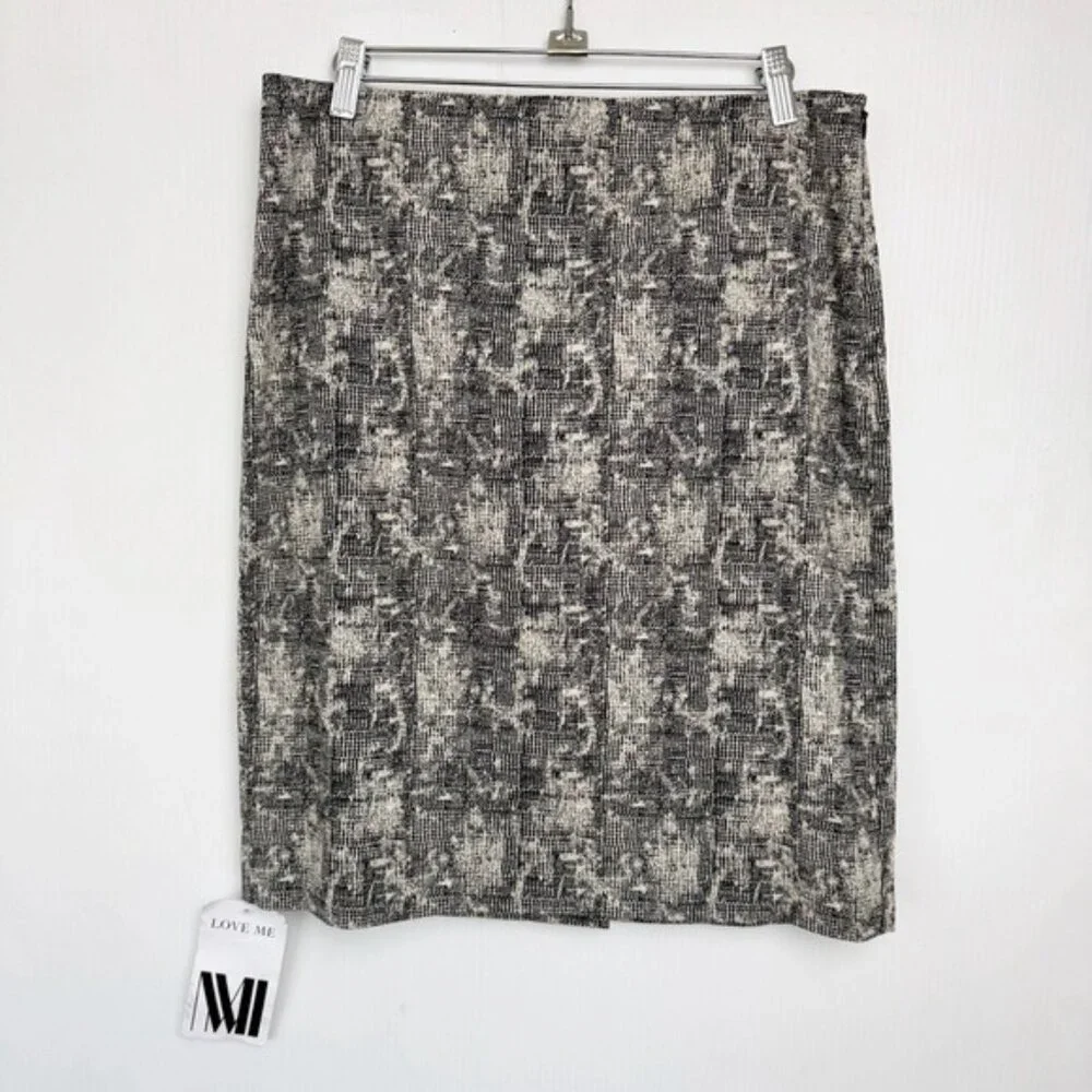 MM. Lafleur Crosby Pencil Skirt Scribble Jacquard Black Cream Size 8 NEW